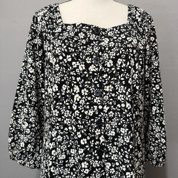 J. Jill Midi Dress Womens Sz L Petite 3/4 Sleeve Square Neck Floral Cottage Boho - Picture 5 of 9